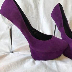 Purple platform heels with silver heel